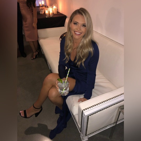 Topshop Navy Long Sleeve Twisted Front Maxi Dress Elegant & Formal Gown Size 6 - Picture 3 of 14